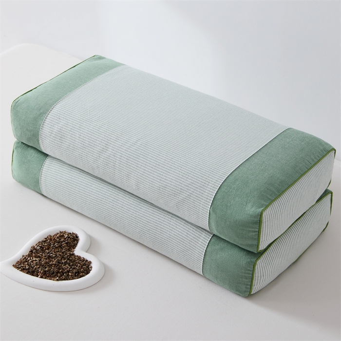 91家纺网 家纺一手货源 找家纺 大熊枕芯 2025新款水洗棉条纹荞麦枕 条纹宫廷-绿20*50*8cm/只