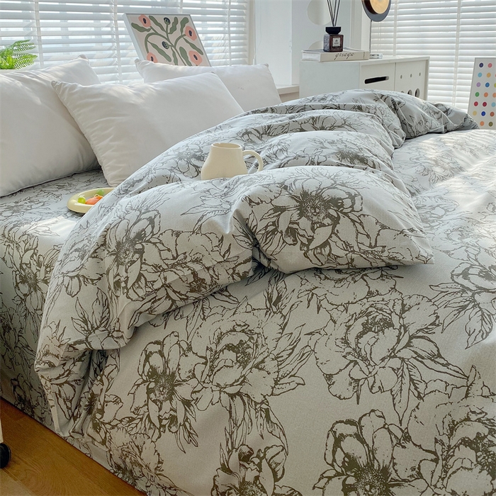 91家纺网 家纺一手货源 找家纺 凯磊2025新款老粗布印花单品被套被套单件 灰调花影