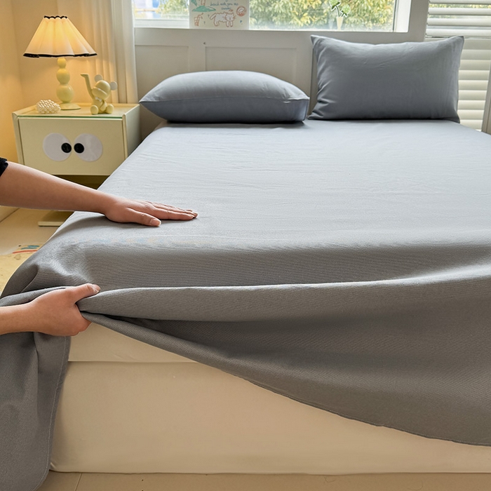 91家纺网 家纺一手货源 找家纺 晓时候 2025原棉老粗布床单凉席三件套软凉席子单床单 高级灰