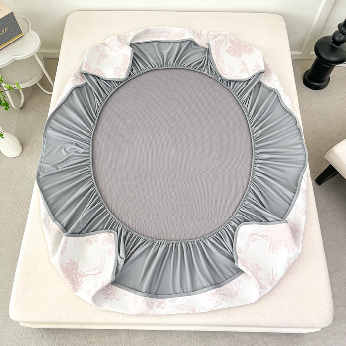 91家纺网 家纺一手货源 找家纺 子曰 2025新款高定版A类PE聚乙烯凉感凉席提花凉席床笠 秘境-粉【床笠款】