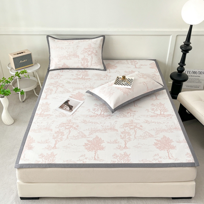 91家纺网 家纺一手货源 找家纺 子曰 2025新款高定版A类PE聚乙烯凉感凉席提花凉席 秘境-粉