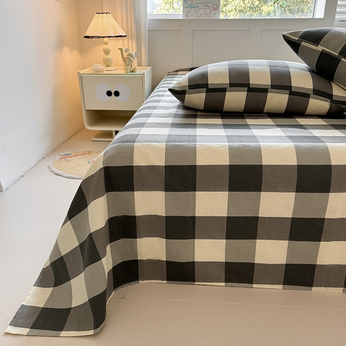 91家纺网 家纺一手货源 找家纺 晓时候 2025原棉老粗布床单凉席三件套软凉席子单床单 黑白格