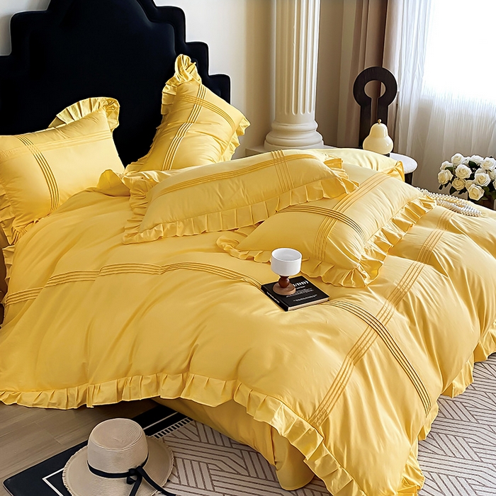 91家纺网 家纺一手货源 找家纺 （总）花香四季家纺 2025新款全棉13376公主风纯棉法式手工立体线条四件套