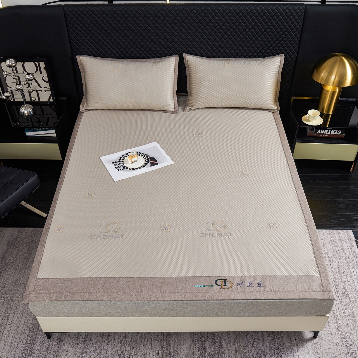 91家纺网 家纺一手货源 找家纺 青雅席业 2025年新款凉感因子母婴级凉感丝豆豆席 香奈儿-香槟