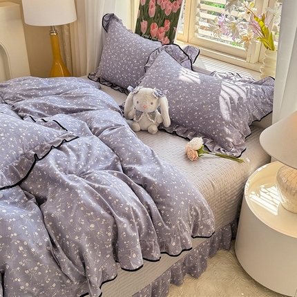 91家纺网 家纺一手货源 找家纺 （总）韩约家纺 2025新款1皱皱纱时尚花边款四件套