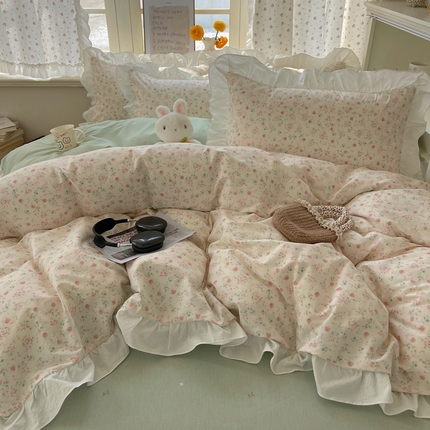 桃喜2025新款全棉纯棉碎花花边款13070四件套 系列一 绯恋花边款