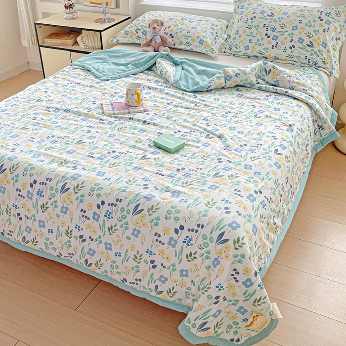 91家纺网 家纺一手货源 找家纺 富艺隆 2025新款水洗棉印花夏被 海岛清茶