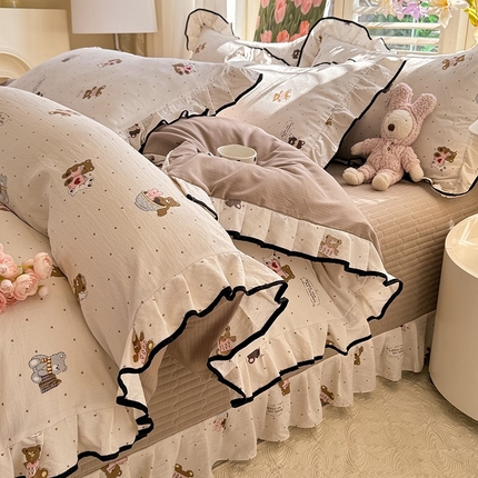 91家纺网 家纺一手货源 找家纺 （总）韩约家纺 2025新款1皱皱纱时尚花边款四件套