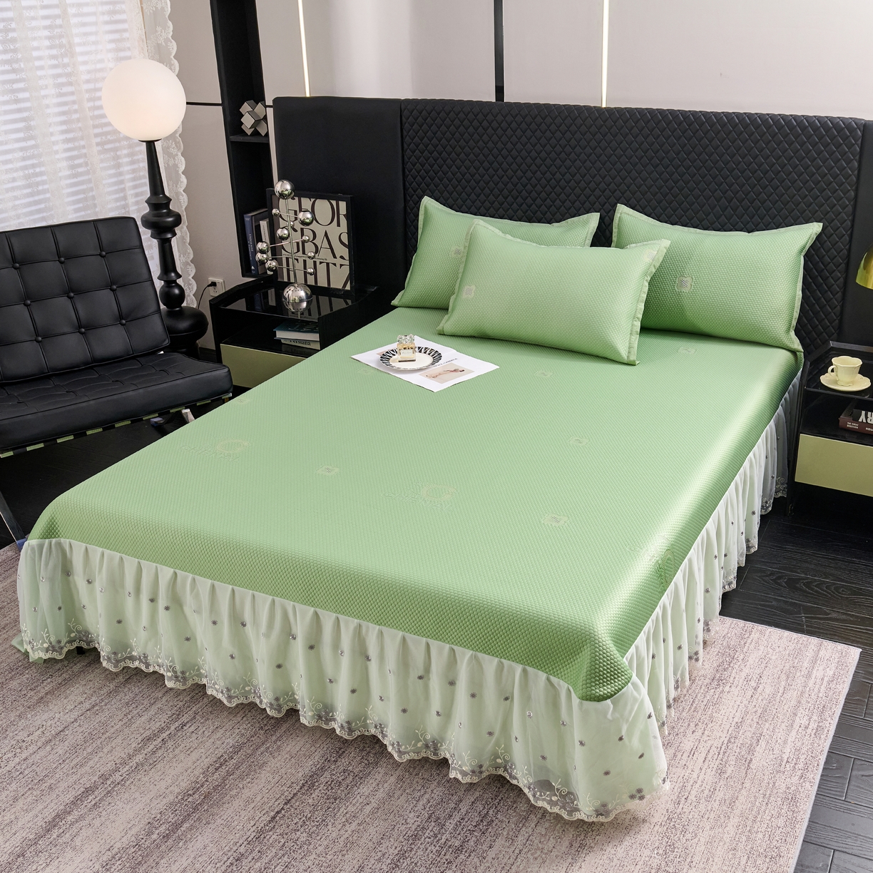 91家纺网 家纺一手货源 找家纺 （总）青雅席业 2025年新款凉感因子母婴级凉感丝豆豆席床裙款