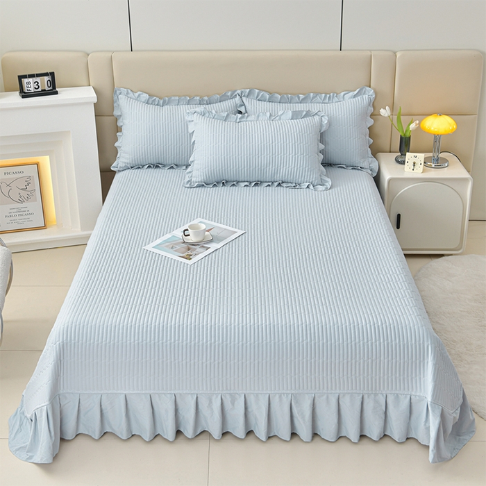 91家纺网 家纺一手货源 找家纺 （总）星窝家纺 2025新款水洗棉花边床裙式多功能床盖三件套