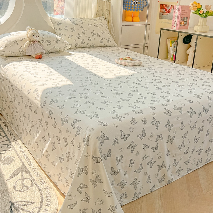 91家纺网 家纺一手货源 找家纺 眠帛家居 2025新款A类水洗皱皱纱印花床单 蝴蝶偏偏