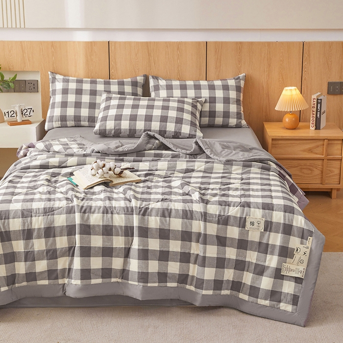 91家纺网 家纺一手货源 找家纺 创优家纺 2025新款无印风格子新疆棉夏被空调被纯棉花被夏被子薄被芯水洗棉包检测 灰中格