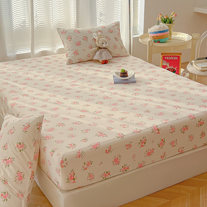 91家纺网 家纺一手货源 找家纺 眠帛家居 2025新款A类水洗皱皱纱印花床笠 浪漫