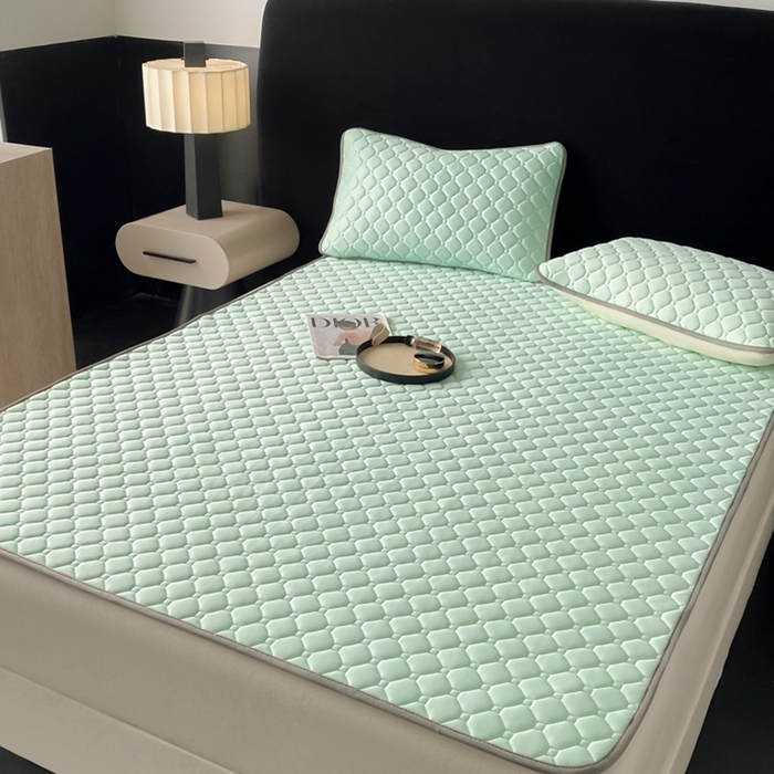 91家纺网 家纺一手货源 找家纺 欧邦 2025新款加厚纯色凉席四件套--凉席三件套 方格-水绿