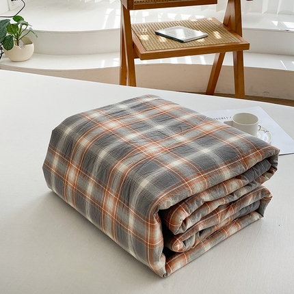 91家纺网 家纺一手货源 找家纺 青螺家纺 2025全棉水洗棉格子双面色织新疆棉花被AB版夏凉空调被 洛卡灰