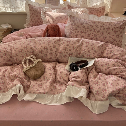 91家纺网 家纺一手货源 找家纺 桃喜2025新款全棉纯棉碎花花边款13070四件套 系列一 莉娅花边款