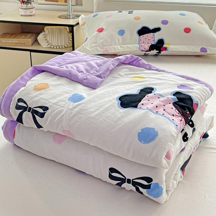 91家纺网 家纺一手货源 找家纺 富艺隆 2025新款水洗棉印花夏被 波点小狗