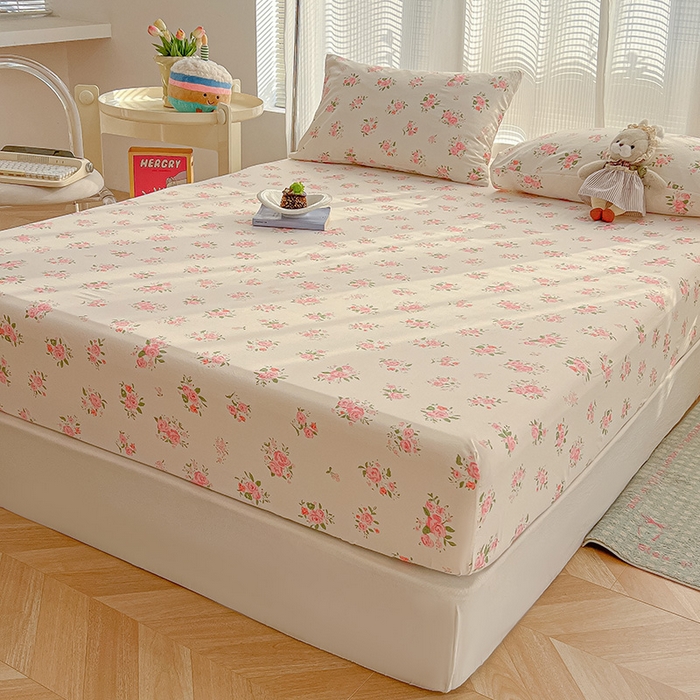 91家纺网 家纺一手货源 找家纺 眠帛家居 2025新款A类水洗皱皱纱印花床笠 浪漫