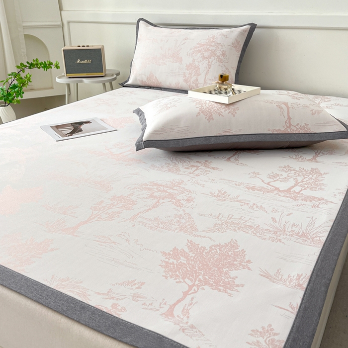 91家纺网 家纺一手货源 找家纺 子曰 2025新款高定版A类PE聚乙烯凉感凉席提花凉席 秘境-粉