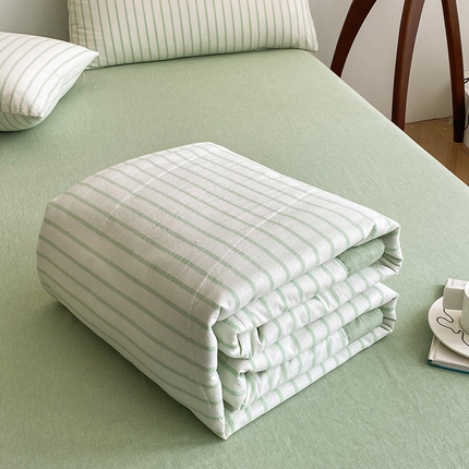 91家纺网 家纺一手货源 找家纺 青螺家纺 2025全棉水洗棉格子双面色织新疆棉花被AB版夏凉空调被 中条绿