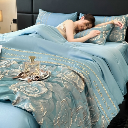 91家纺网 家纺一手货源 找家纺 （总）床绮 2025新款水洗真丝提花春日集夏被系列