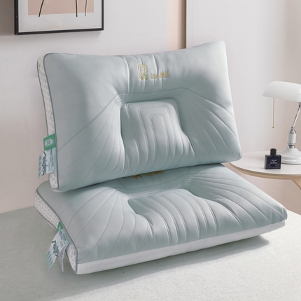 大熊枕芯  2025新款spa云感刺绣冰丝枕 冰丝护颈枕冰蓝低枕一对