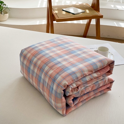 青螺家纺 2025全棉水洗棉格子双面色织新疆棉花被AB版夏凉空调被 星空粉