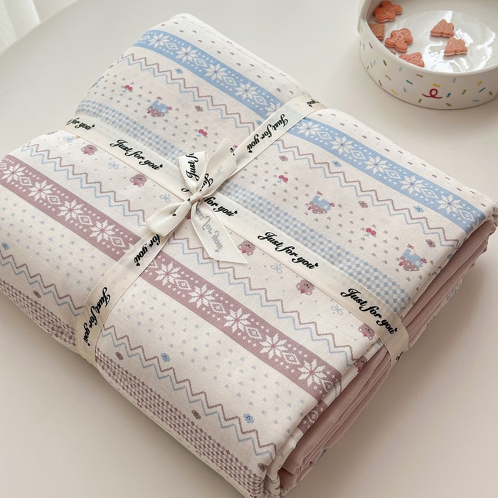 91家纺网 家纺一手货源 找家纺 塞纳 2026新款.全棉有氧双层纱四件套-场景二-觅可-咖