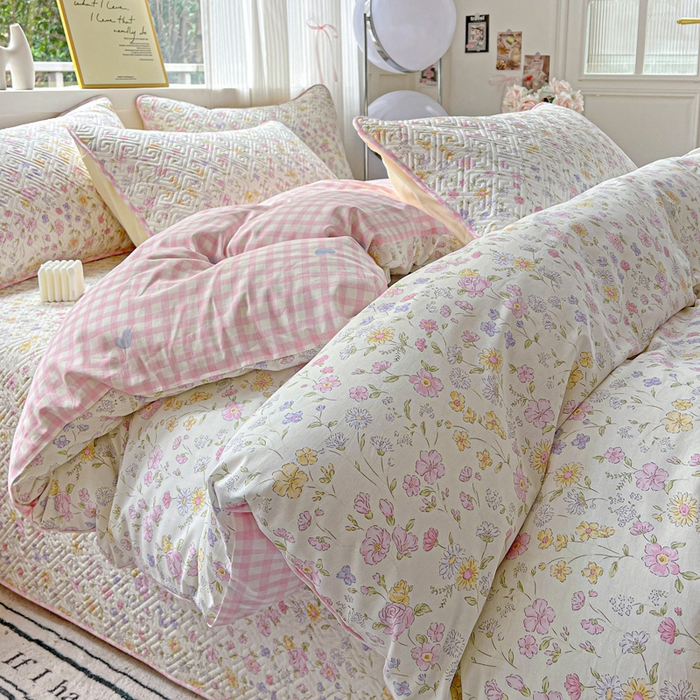 91家纺网 家纺一手货源 找家纺 羽爱家纺 2025新款A类双面全棉印花床盖套件 向阳花开