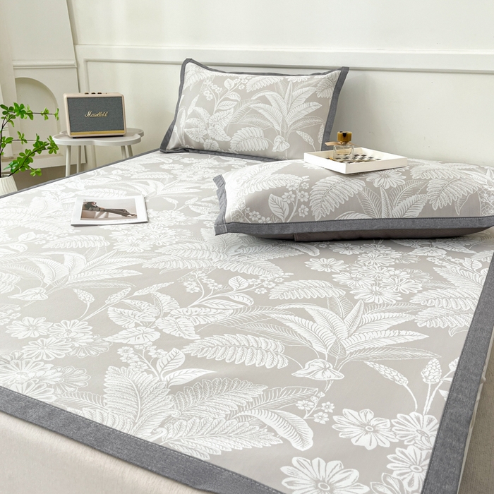 91家纺网 家纺一手货源 找家纺 子曰 2025新款高定版A类PE聚乙烯凉感凉席提花凉席 叶之恋-咖