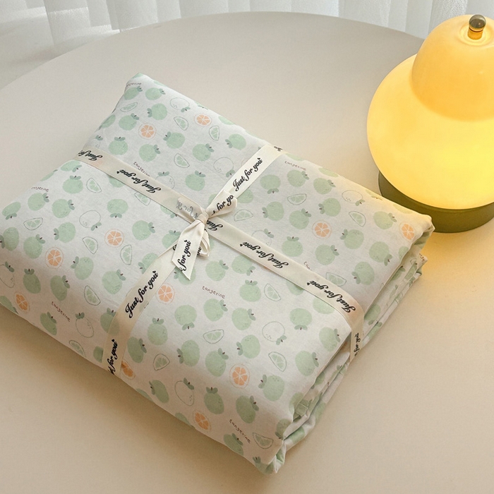 91家纺网 家纺一手货源 找家纺 塞纳 2026新款.全棉有氧双层纱四件套-场景二-大橘大利-绿