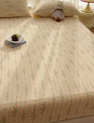 91家纺网 家纺一手货源 找家纺 眠帛家居 2025新款A类水洗皱皱纱印花床笠 花蔓