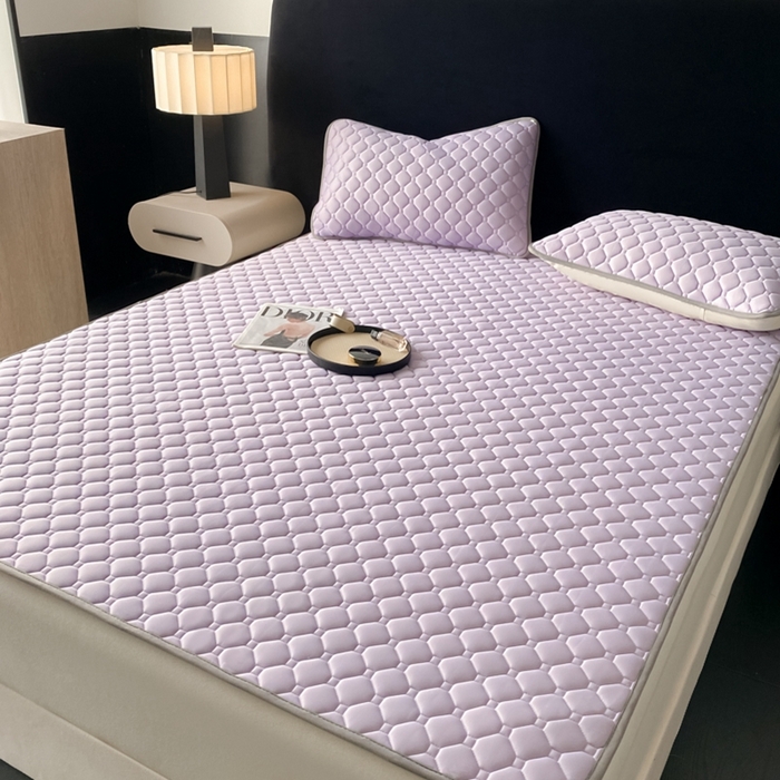 91家纺网 家纺一手货源 找家纺 欧邦 2025新款加厚纯色凉席四件套--凉席三件套 方格-浅紫