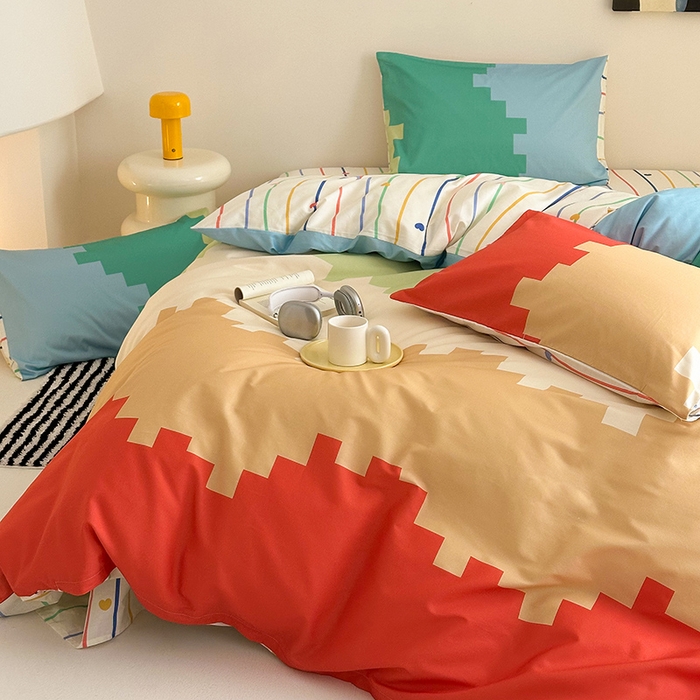 91家纺网 家纺一手货源 找家纺 2025新款全棉大版卡通数码印花纯棉四件套 彩虹糖