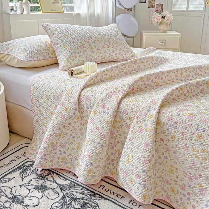 91家纺网 家纺一手货源 找家纺 羽爱家纺 2025新款A类双面全棉印花床盖套件 向阳花开