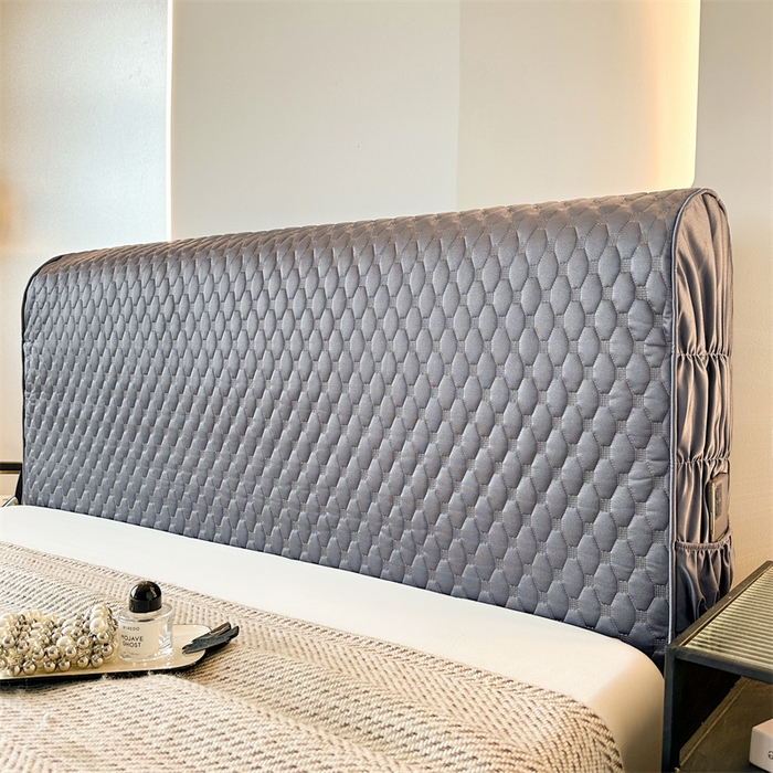 91家纺网 家纺一手货源 找家纺 情恒家纺 2025夏季款亮光布加厚双面用床头罩 淡雅灰