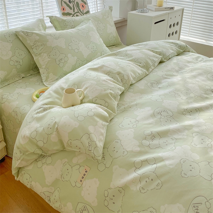 91家纺网 家纺一手货源 找家纺 凯磊2025新款老粗布印花四件套 萌熊悠眠