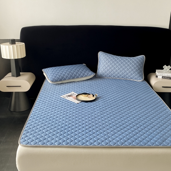 91家纺网 家纺一手货源 找家纺 欧邦 2025新款加厚纯色凉席四件套--凉席三件套 方格-宝蓝