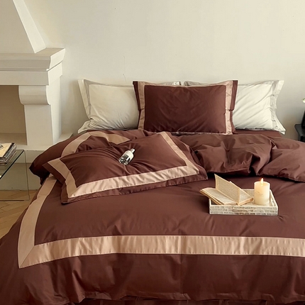 华超针织2025新款全棉长绒棉贡缎贴边四件套 巧克力