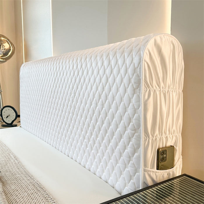 91家纺网 家纺一手货源 找家纺 情恒家纺 2025夏季款亮光布加厚双面用床头罩 象牙白