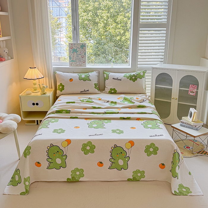 91家纺网 家纺一手货源 找家纺 晓时候 2025原棉老粗布床单凉席三件套软凉席子单床单 恐龙乐园