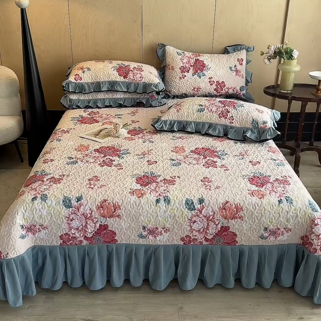 91家纺网 家纺一手货源 找家纺 金盛皇朝家纺 2025新款田园风水洗棉床盖四件套系列 绮梦风雅