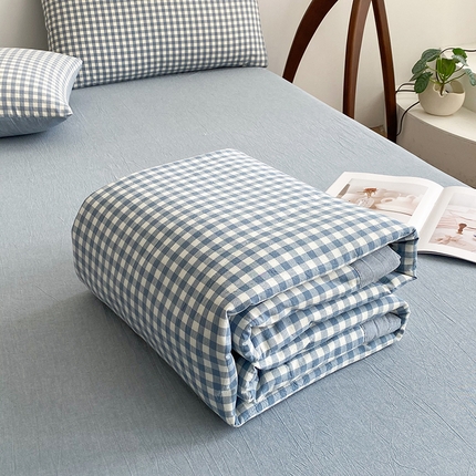 青螺家纺 2025全棉水洗棉格子双面色织新疆棉花被AB版夏凉空调被 小兰格