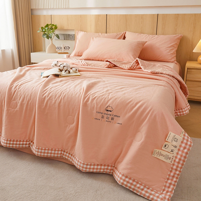 91家纺网 家纺一手货源 找家纺 创优家纺 2025新款无印风格子新疆棉夏被空调被纯棉花被夏被子薄被芯水洗棉包检测 新疆棉-粉色