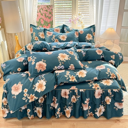 优家居 2025新款芦荟棉床裙四件套 风和日丽