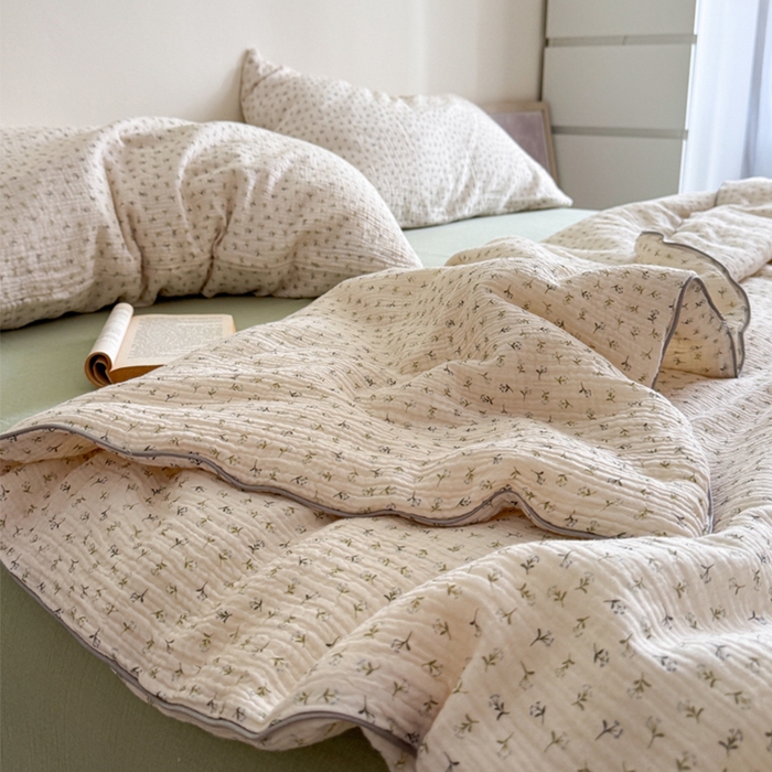 91家纺网 家纺一手货源 找家纺 （总）萝莉家纺 2025新款软软糯糯双层皱皱纱单夏被 夏被四件套