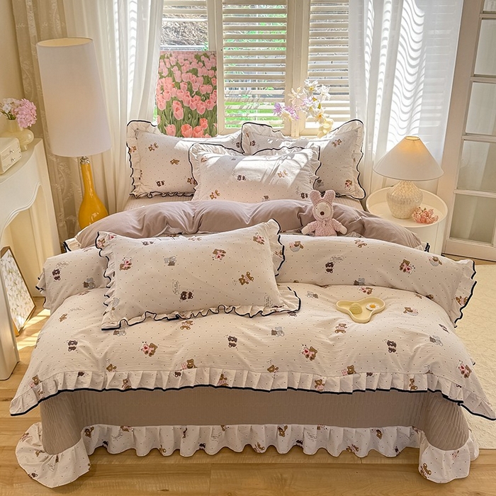 91家纺网 家纺一手货源 找家纺 韩约家纺 2025新款1皱皱纱时尚花边款四件套 罗纳星河