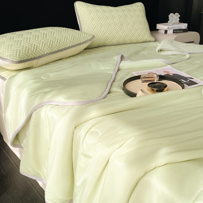 91家纺网 家纺一手货源 找家纺 欧邦 2025新款加厚纯色凉席四件套--凉席三件套 饼干花-果绿