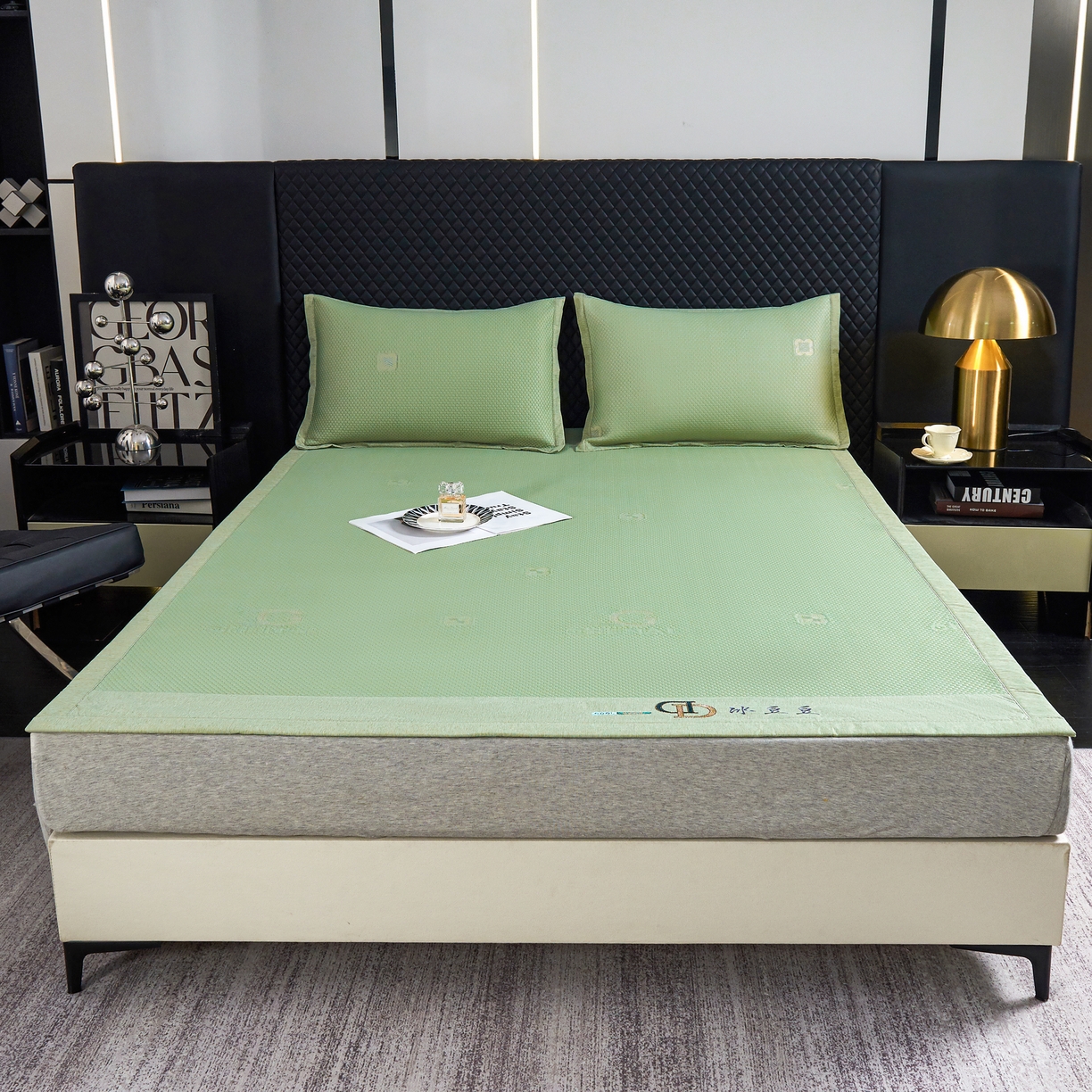 91家纺网 家纺一手货源 找家纺 青雅席业 2025年新款凉感因子母婴级凉感丝豆豆席 香奈儿-水绿