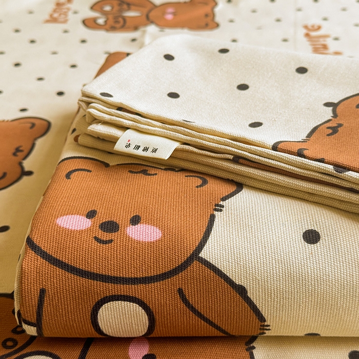 91家纺网 家纺一手货源 找家纺 晓时候 2025原棉老粗布床单凉席三件套软凉席子单床单 饼干熊